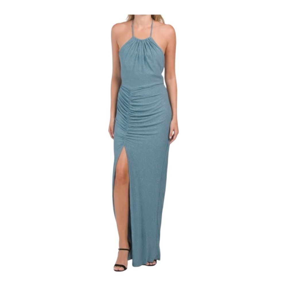 Aidan Mattox  Glitter Halter Maxi Gown Size 6 Formal Fairycore Whimsigoth - Picture 9 of 12